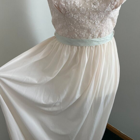 Vintage Negligee Light Blush Long Sheer and Lace Nightgown Sage Sash Medium - Picture 12 of 12